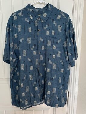Batek bay Men's Short-Sleeve Button-Down Shirt - Blue Geo Pattern